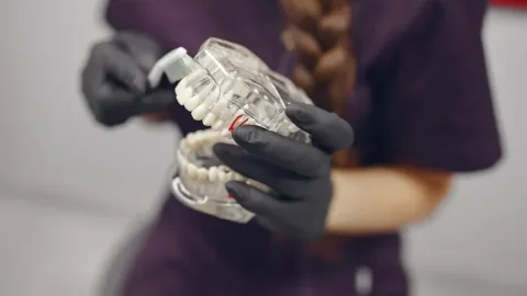 dentist holding tooth model